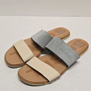 Sorel Ella II Slide Sandals Cream Gray Leather Size 9
